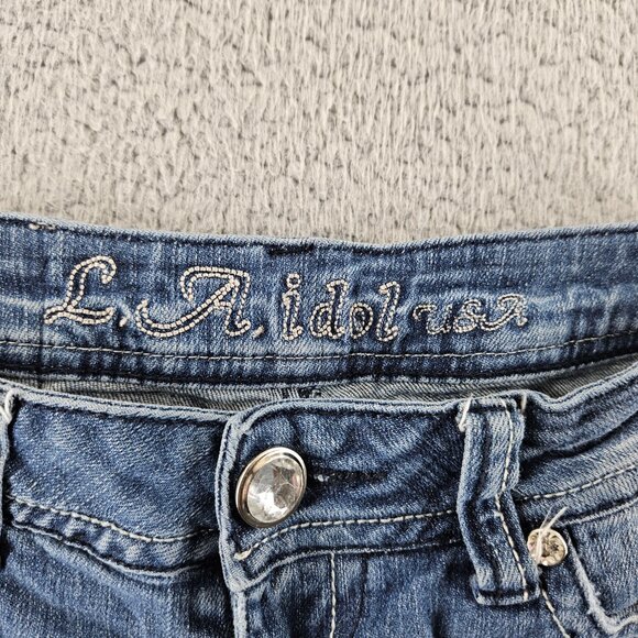 LA Idol Jean Shorts Womens 30 (29x2) Blue Jorts Cut Offs Embellished Embroidered - Picture 6 of 16